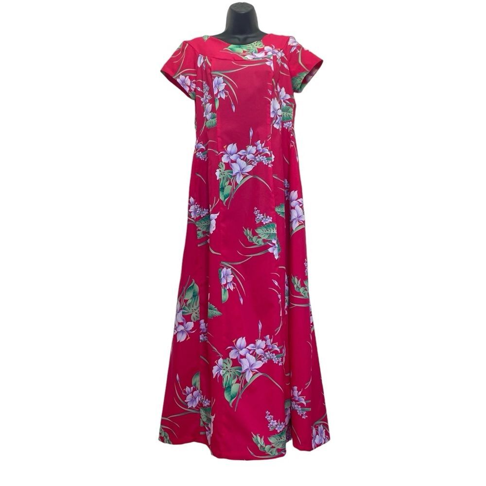 Vintage Tropical Floral Pink Maxi Dress Made in Hawaii Aloha Spring Summer Sz 10